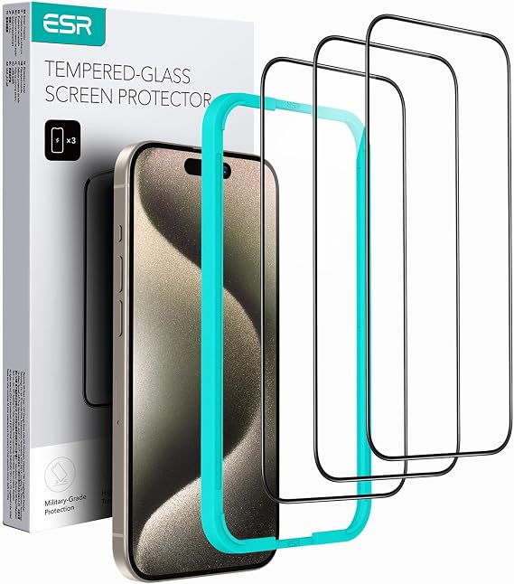 ESR iPhone 15 Pro Glass Film, 3 Piece Tempered Glass Film with Easy