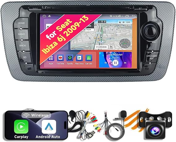 Android 14 Car Radio Stereo for 2009-2013 Seat Ibiza 6j - 7.12" IPS Touch Screen, Upgrade Dash Kit with CarPlay & Android Auto, GPS Navigation, SWC Support, Bluetooth 5, WiFi, 4/5G,