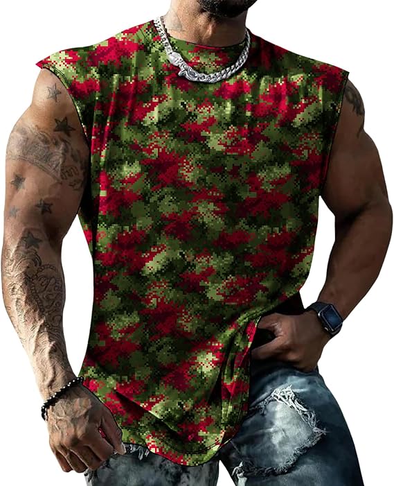 Camouflage Mens Tank Tops for Workout Muscle Casual Sleeveless Shirts Crewneck Basic Loose Fit Summer Beach Tops