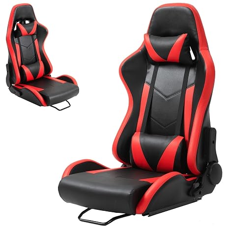 Dardoo Racing Bucket Seat with Adjustable Double Slide Adapt Gaming Simulator Cockpit Racing Wheel Stand Chair Video Game Chairs Red