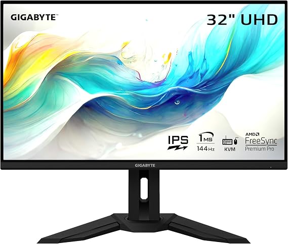 GIGABYTE M32U - 32" IPS Gaming Monitor - UHD 3840x2160-144Hz - 1ms MPRT - AMD FreeSync Premium Pro - Type C KVM - HDMI, DP, Type C - Height Adjustable - Black (M32U-SA)