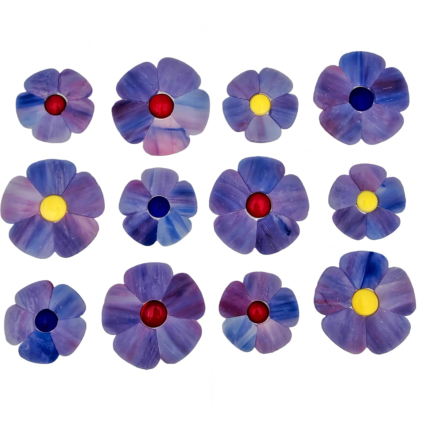 Glasblumen-Mosaikfliesen 12 Stück Buntglas-Blumenmosaikstücke für Haus und Garten geeignet für Bastelarbeiten und Kunstprojekte (Blau-Violett)