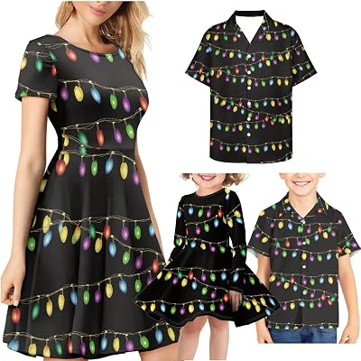 AmzPrint Family Outfits 2 Parents One Baby for Party Mommy DressDad ShirtGirls DressBoys Shirt