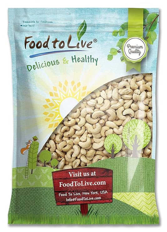 Food to Live Cashew Nuts, 8 Pounds - Large Size W240, Whole Nuts, Unsalted, Kosher, Raw, Vegan, Bulk
