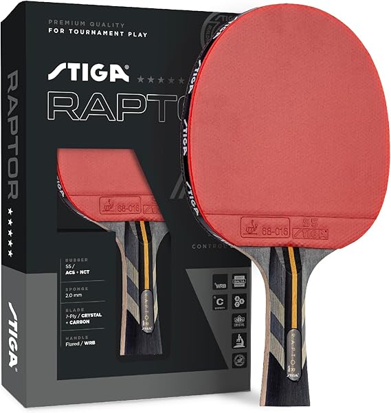 STIGA Pro Carbon + Raptor Performance-Level Table Tennis Rackets with Carbon Technology for Tournament Play - 7-ply Blade with Flared Handles - 2mm Sponge for Enhanced Control and Speed