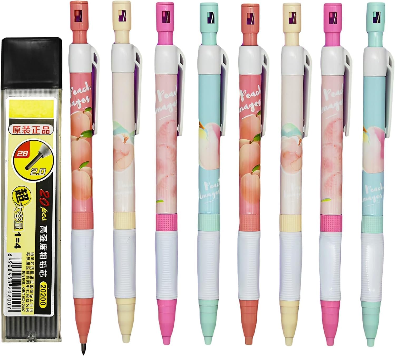 Maydahui 12pcs 0.08 inch 2.0 mm 2B Mechanical Pencils  20pcs Lead Cute Fruit Peach Pencils Mechanical Pencil Stationery Office Party Supplies Gift