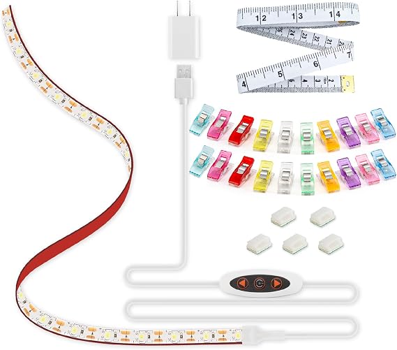 Sewing Machine Light Strip, 11.8in Adhesive LED Sewing Light Strip Multi Level Dimmable Decorative Light Strip, Attachable USB Sewing Lamp, 5.6ft Power Cord, Cold White Light