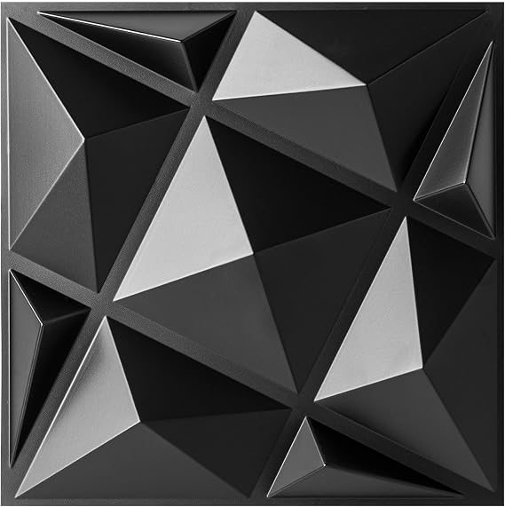 Art3dwallpanels 20 Pack 3D Wall Panels for Interior Wall Decor, 12''x12'' White Accent Diamond Panels for Gaming Room Bedroom TV Background, Black