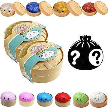 New Glitter Dumpling Squishy Mystery Box - Surprise Dumpling Squishy in Mini Steamer, No Duplicate Glitter Dumplings Toy Mystery for Party Favors (Mystery-2Pc)