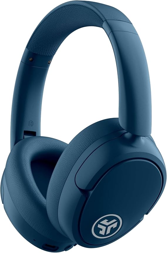 JBuds LUX ANC Active Noise Cancelling Headphones - Wireless Over Ear Headphones with Microphone, 70+ H Playtime Foldable Bluetooth Earphones with Multipoint & Customisable Sound, Navy Blue 