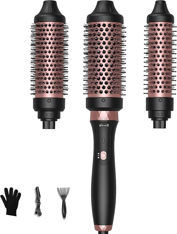 3 in 1 Thermal Brush, 3 Temp Up to 410C Curling Curling Iron, 1.25/1.5/1.75" Detachable Thermal Round, Ceramic Tourmaline Heater, 110-220V Travel Heated Round Hair Styling Tools