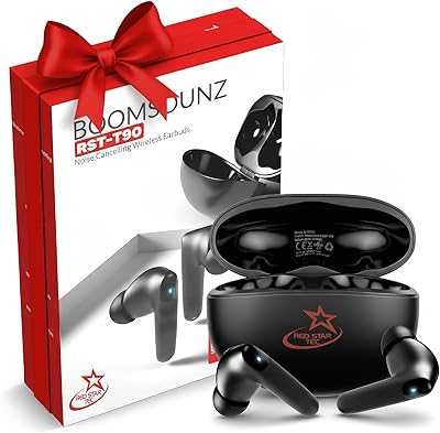 T-90 BoomSounZ Sweatproof Wireless Earbuds ENC Noise Cancelling Ear buds with Dual Mode for Music & Gaming, Deep Bass Touch Controls, Fast Charging Long Battery Life, Secure Fit for Workouts & Calls