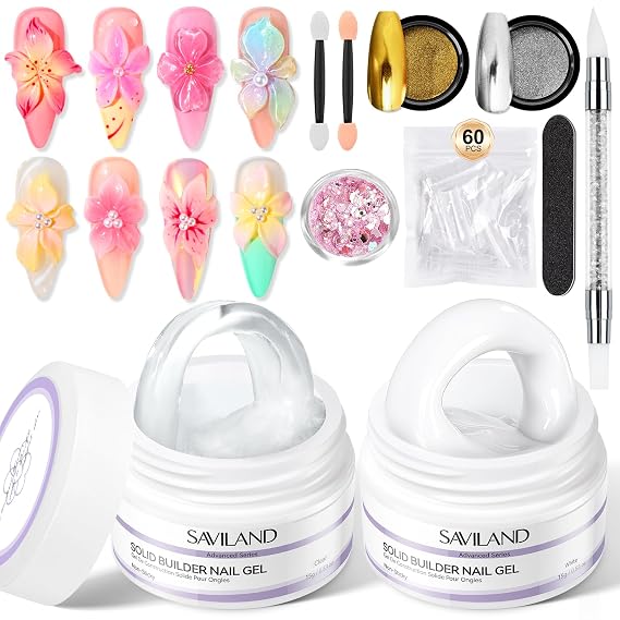 SAVILAND Non-Stick Solid Builder Nail Gel, Clear & White Sculpting Gel