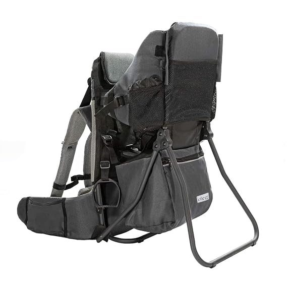 ClevrPlus Cross Country Baby Backpack Carrier, Grey, Toddler Hiking Backpack with Comfortable Seat, Adjustable Straps & Belt, Foldable Frame Lightweight Large Capacity Child Carrier for Outdoor
