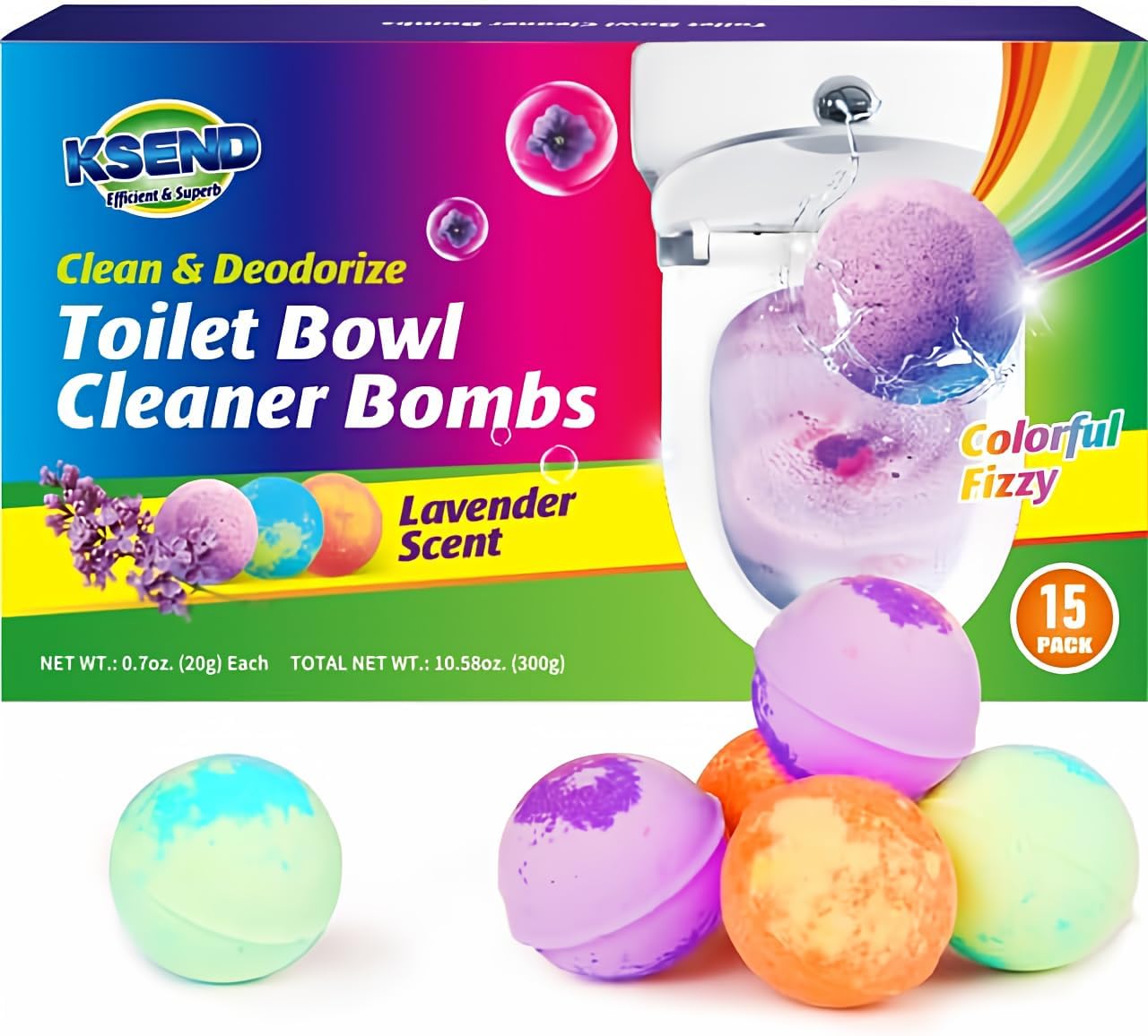 Toilet Bowl Cleaners - 15 Pack Fizzy & Colorful Splash Toilet Bowl Cleaner Bombs, Natural Toilet Bowl Cleaner Tablets for a Fresh and Sparkling Toilet, Household Cleaning Essential