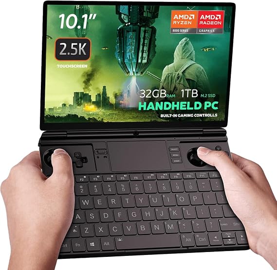 GPD Win Max 2 Handheld Gaming PC, 10.1-Inch Touchscreen, AMD Ryzen, Gaming Controls, Backlit Keyboard, OCuLink Port - 2025 Edition (Ryzen 7 8840U), 32GB RAM / 1TB SSD, Matte Black