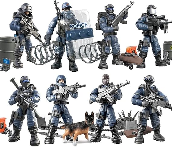 Special Forces Mini Military Action Figure with Weapons and Accessories Building Blocks Playset, 8 PCS Multiple Movable Joints SWAT Police Figure, Best Gift for Boys 8 9 10