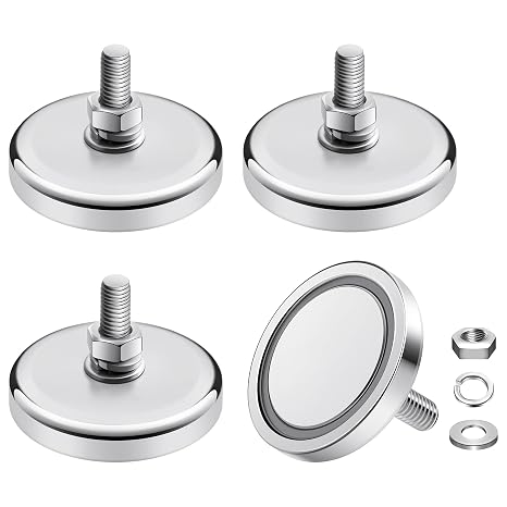INMOZATA Neodymium Round Magnet with M6 Male Threaded Stud Strong Magnetic Mount 150lb Magnetic Base for Lighting, Camera and Other Brackets(4 Pieces 150lb Magnet)