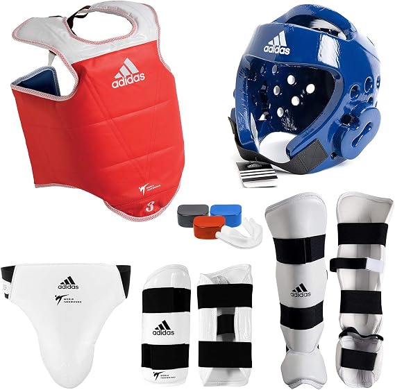 adidas Complete Taekwondo Sparring Gear Set with SHIN Instep - Blue - Adult-Large
