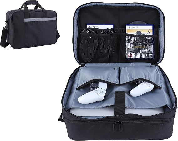Travel Console Carrying Bag Compatible with Playstation 5/PS5 Digital Edition Travel Console Carrying Case for 15.6" Portable Monitor, Laptop, Controller, Disc, Black