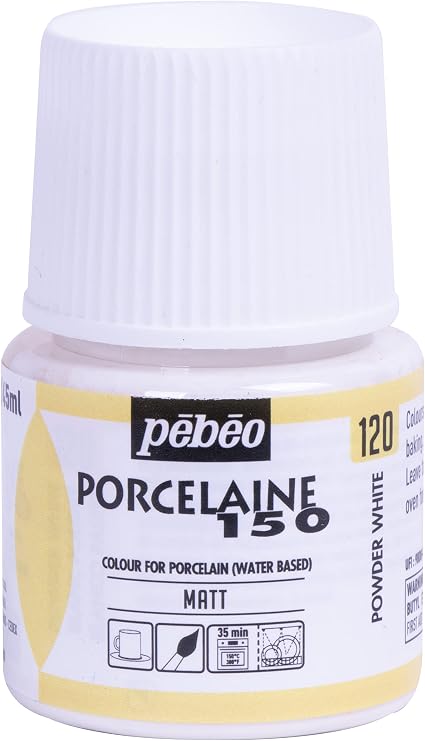 Pebeo Porcelaine 150 Ceramic Paint - Water-Based High-Gloss Color Paints for Porcelain, Premium Art Supplies, Non-toxic & Heat-Safe, 45 ml Bottle, Powder White