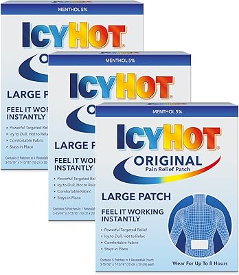 Icy Hot Orginal Large Pain Relief Patches, Powerful Targeted Relief for Back & Large Areas, 5 Count Pack of 3