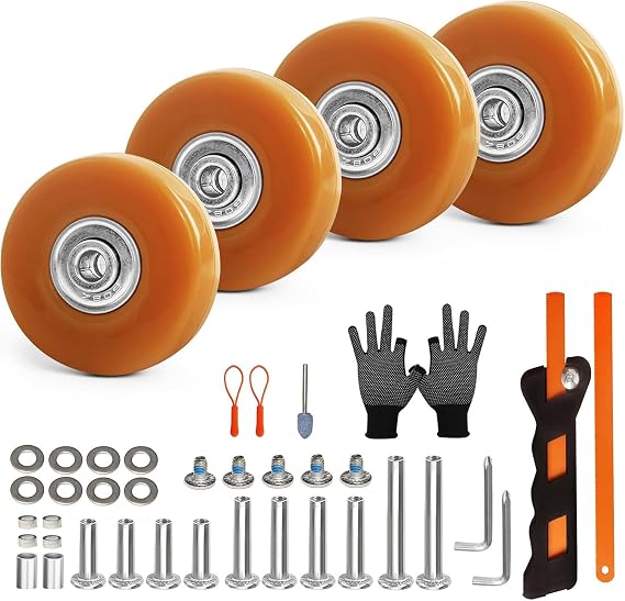 Luggage Wheels Replacement Kit 4PC Diameter 2in/50mm Thick 0.7in/18mm PU Wheels with Ball Bearing 3 Size Axles Full Set Repair Tool for Suitcase Trolley Bag Draw-bar Travel Box