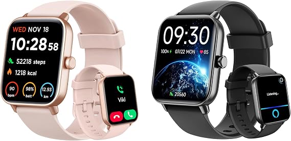 Gydom Smart Watch for Women Men Android & iPhone, Pink + Black