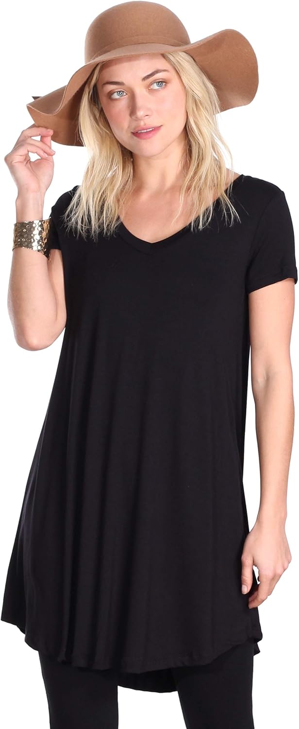 Popana Short Sleeve Tunic Tops for Women, Flowy Stretch Loose Fit Short Sleeve Tunic Tops for Leggings