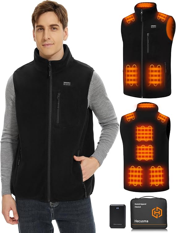 Fleece Heated Vest for Men with Battery Pack 16000mAh 7.4V, Warming Mens Heated Vest, Fleece Heating Vests for Men