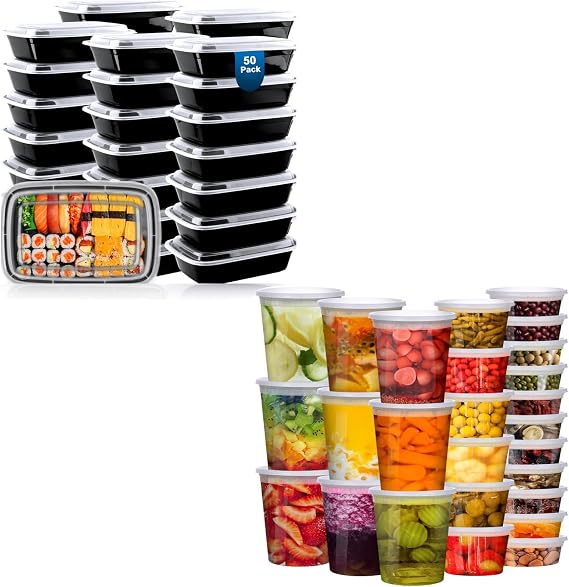 vivigu 24oz 50pack meal prep containers & 48pack deli containers with lids