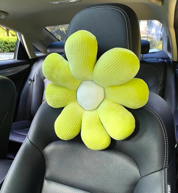 Cute Green Flower Car Headrest Pillow Neck Rest Cushion for Driving and Travelling Girly Accessories