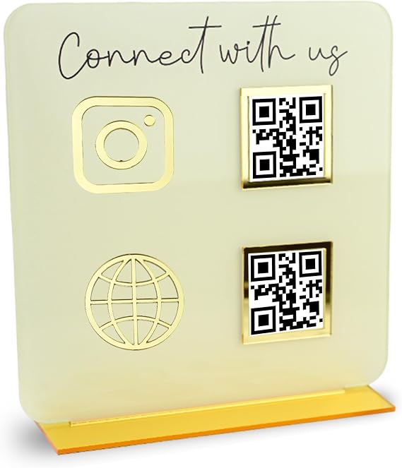 Skywin QR Code Sign for Business, Cash App QR Code Sign Stand - Beige | Easy to Put Acrylic Display Holder for Office Desk, Social Media, Home Decor & Payment Display, Custom QR Code Sign