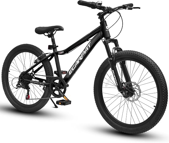 Ecarpat 20/24 Inch Kids' Mountain Bike, 7 Speed Mountain Bicycle with Front Suspension, Front Disc Brake and Rear V-Brake, Carbon Steel Frame Outdoor Cycling City Bike for Teenager Boys Girls Gifts