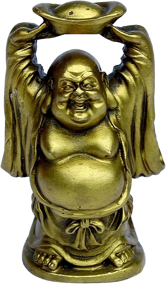 Chinese Fengshui Handmade Brass Happy Buddha Holding Acer Statue Golden Wealth Laughing Maitreya Figurine Home Decor Housewarming Gift
