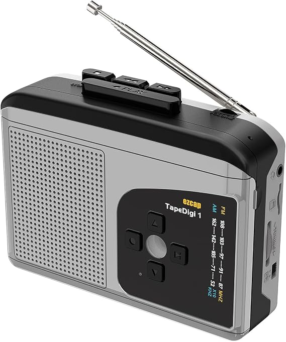 Docooler Portable Cassette Player, Portable Cassette Recorder, AM/FM Radio Walkman Cassette Player, Convert to MP3 with Micro SD Card, Built-in Microphone and Speaker, USB Cassette Player - Black Gray