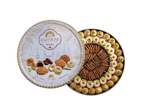 Zaitoune Mixed Cookies Gift Box - 18 oz | Luxury Arabic Mini Cookie Assortment - Date Maamoul, Barazek & Ghraybeh | Handmade with Dates, Sesame & Pistachio