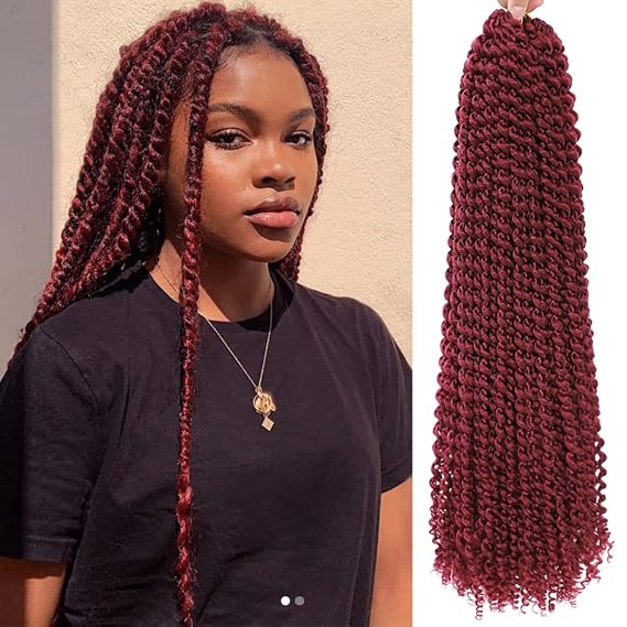 Alrence Passion Twist Hair 18 Inch 8 Packs Burgundy Water Wave Crochet Hair | Tangle-Free, No Smell No Itch, Lightweight, Breathable, for Boho Braids Butterfly Locs Faux Locs Senegalese Twist, BG#