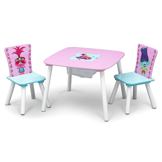Delta Children Kids Table and Chair Set with Storage (2 Chairs Included), Trolls World Tour
