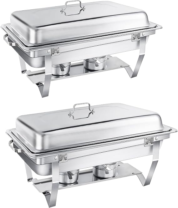 Chafing Dish Buffet Set 9L,Easy Assembly, 2 Pack Food-Grade Stainless Steel Warming Containers,Foldable Frame [Safe Rolled Edge Design], Food Warmer for Catering Buffet and Any Party (1/2+1/1 GN)