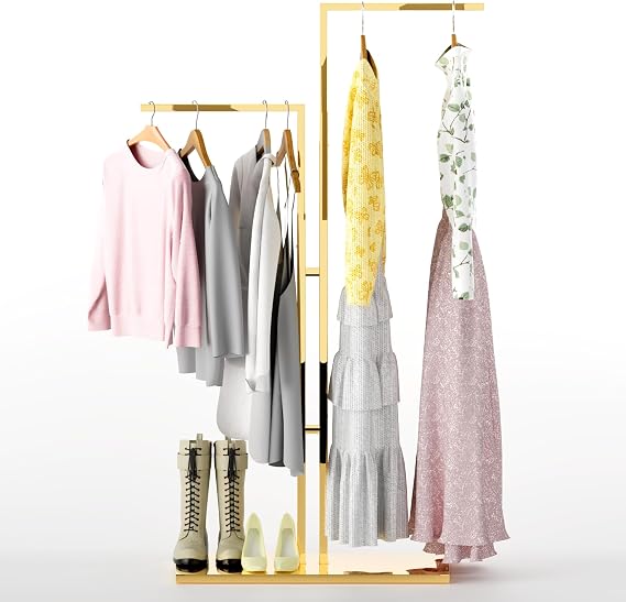 Gold Clothing Rack - Adjustable Double Arm 43-67in Garment Racks for Hanging Clothes Hangers Stand Dress Up Storage Display Rack for Shop Vendors Retail Store