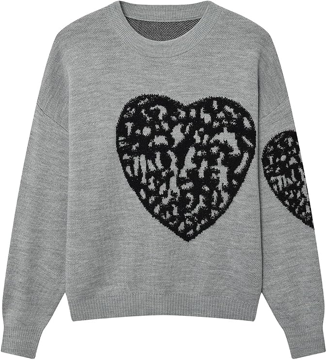 Women's Comfy Casual Batwing Sleeve Heart Shape Patched Knit Top Pullover Sweater