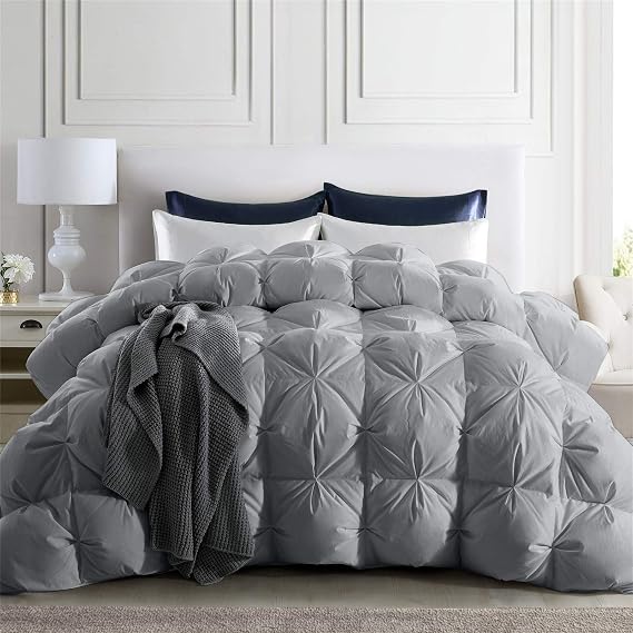 puredown Goose Down Comforter Full Size, 800 Fill Power, 100% Cotton 93% Goose Down All Season Down Duvet Insert Grey, Lightweight Cloud Fluffy Pinch Pleat, 700 TC, Pinch Pleat -Grey