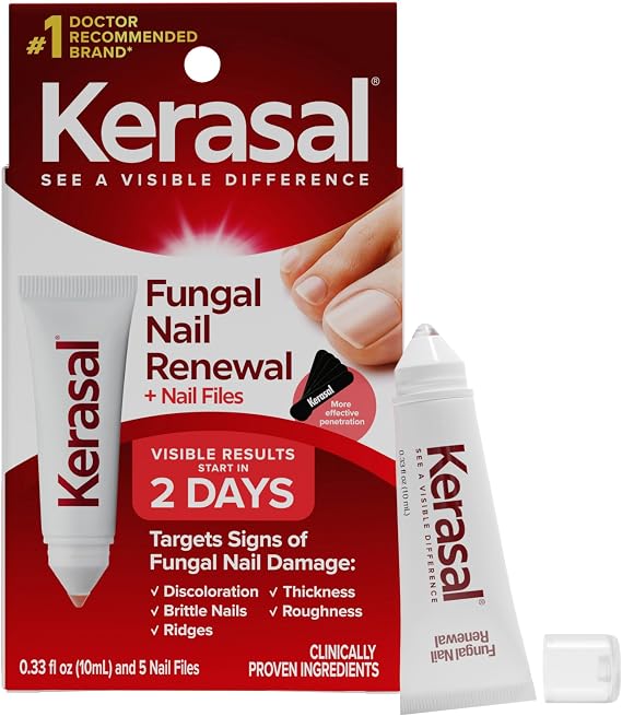 Kerasal Nail Renewal and Nail File Combo Pack, Restores Appearance of Discolored or Damaged Nails, 5 Heavy Duty Nail Files, 0.33 fl oz, Clear