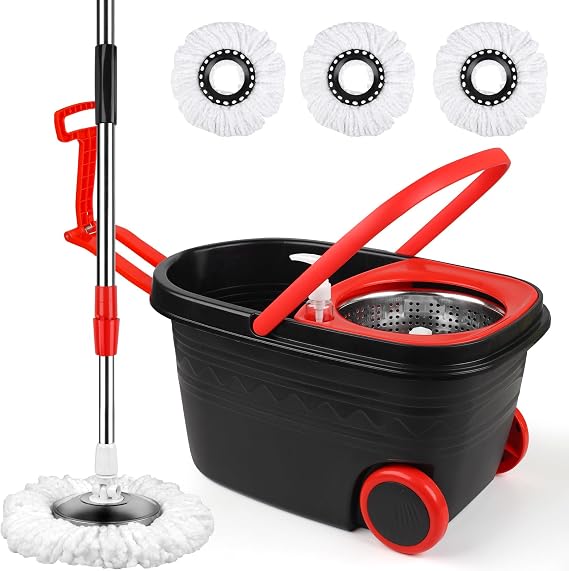 Mop and Bucket Set,360 Mop and Bucket with Wringer Set Extendable Handle,Mops Bucket Floor Cleaning System with 3 Microfiber Replacement Head Refills for Home Cleaning