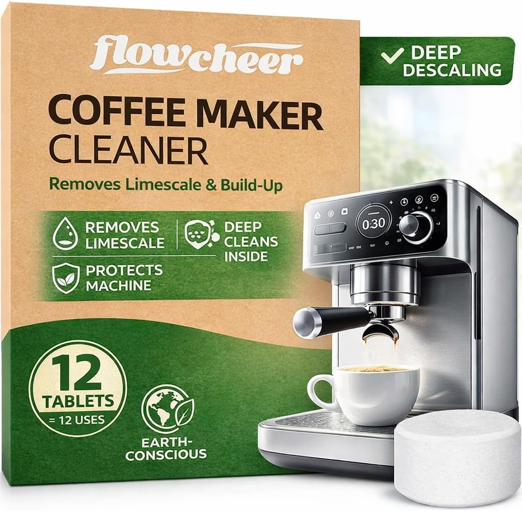 Flowcheer Coffee Maker Cleaner & Descaler Tablets 12-Pack Coffee Machine Tablets for All Coffee Makers,Deep Cleaning Removing and Descaling Coffee Pot Cleaner and Descaler for All Espresso Machines