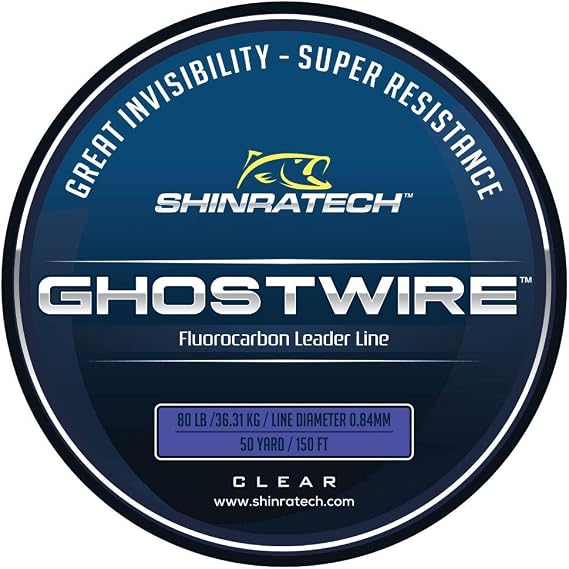 Shinratech Ghostwire - 80LB 50yd 100% Fluorocarbon Leader Line, Clear Low Visibility Saltwater Leader for Tuna Marlin Shark Grouper Big Game Fishing