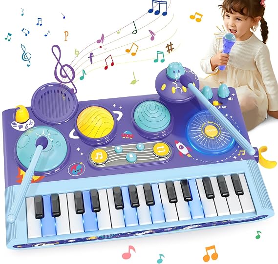 Mostop Baby Piano Drum Set for Toddlers 1-3: Musical Toys 5 in 1 Baby DJ Table Piano Keyboard Xylophone Instruments for 1 2 Year Old Boys Girls, Baby Musical Instrument Learning Toys Birthday Gift