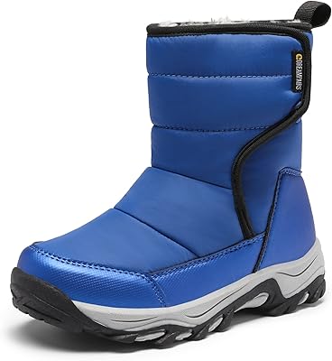 DREAM PAIRS Kids Waterproof Snow Boots with Hook and Loop Mid Calf Faux Fur Lining Winter Boots