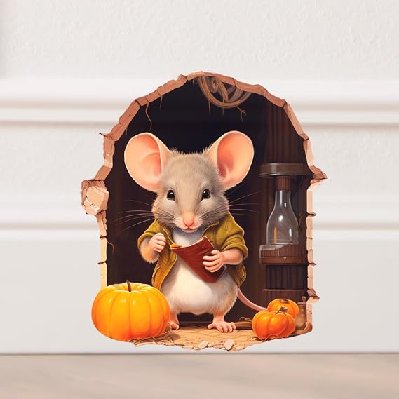 EGD Cute Mouse Hole Wall Decals 3D | 4"x4" Wall Stickers for Child Room Decor | Nursery Wall Decals | Mouse Hole Stickers for Wall Decor | Stickers for Kids (Autumn Mouse)
